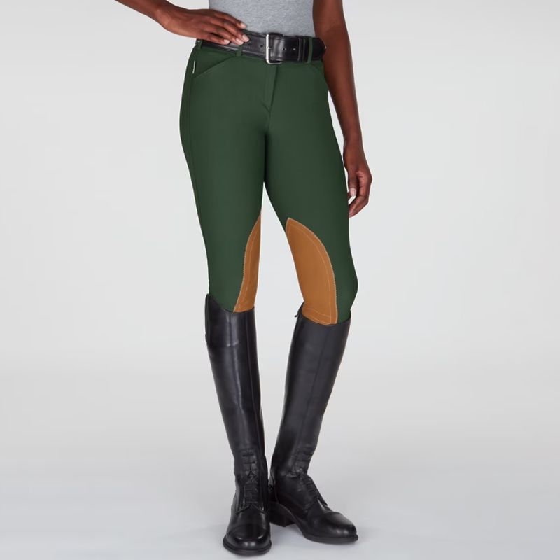 Manufacture Stretchy Knee-Patch Equestrian Breeches For Ladies Olive Green Jodhpurs