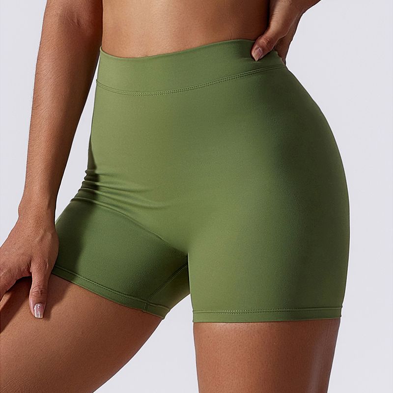 Stretch-Brushed Hip-Lifting Tummy-Control Yoga Shorts