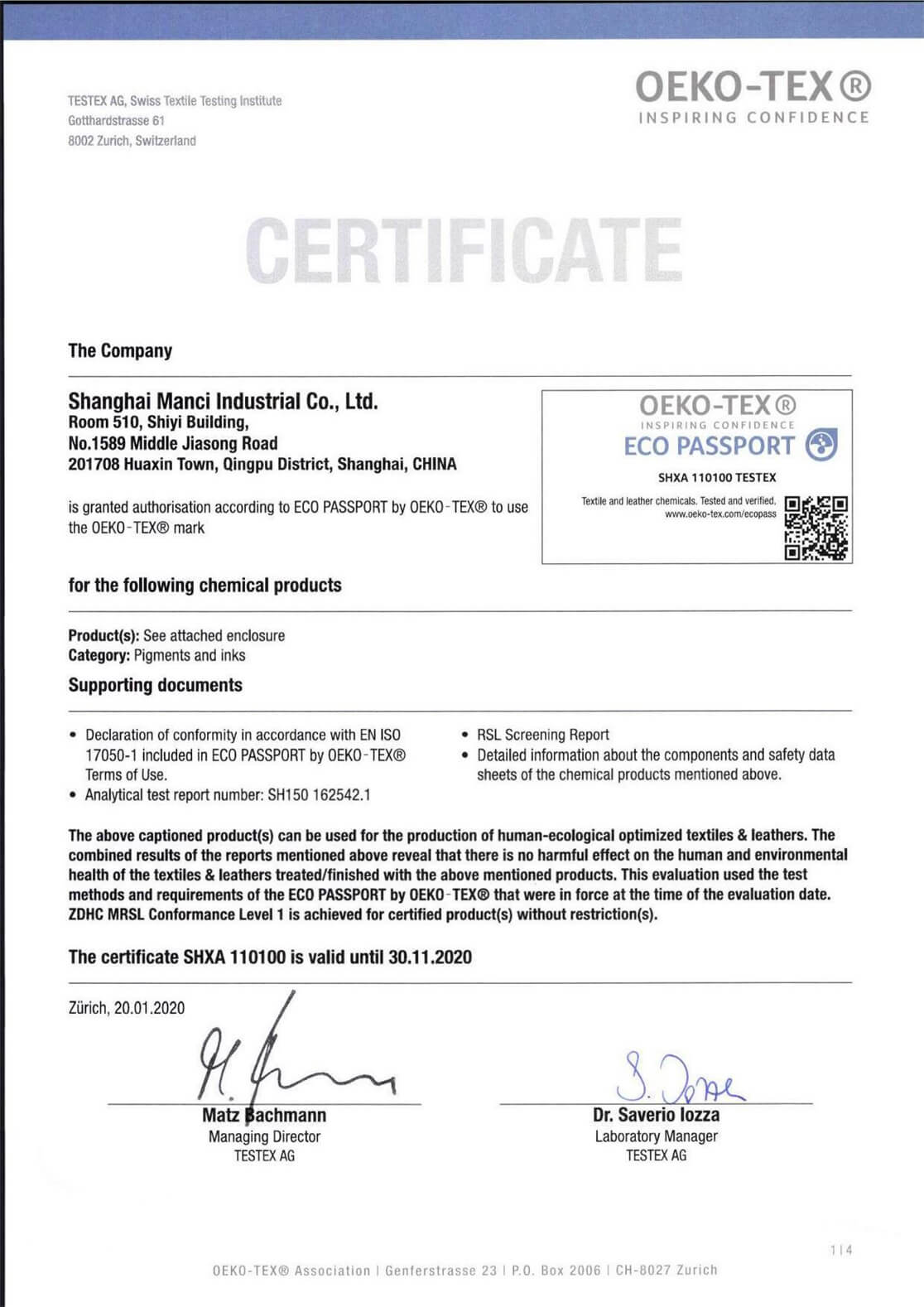 Oeko-Tex Certification for Ink