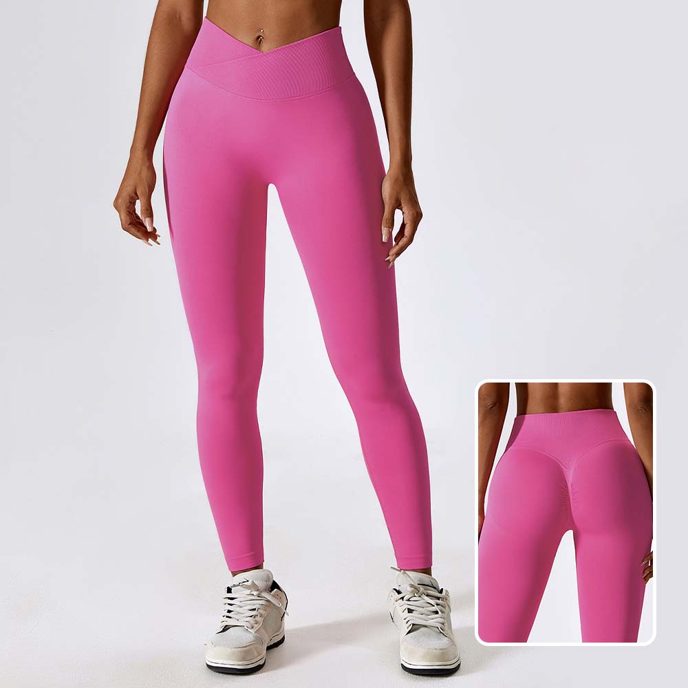 Peach Lift Seamless Yoga Leggings with Cross High Waist Compression Running Fitness Long Pants for Women