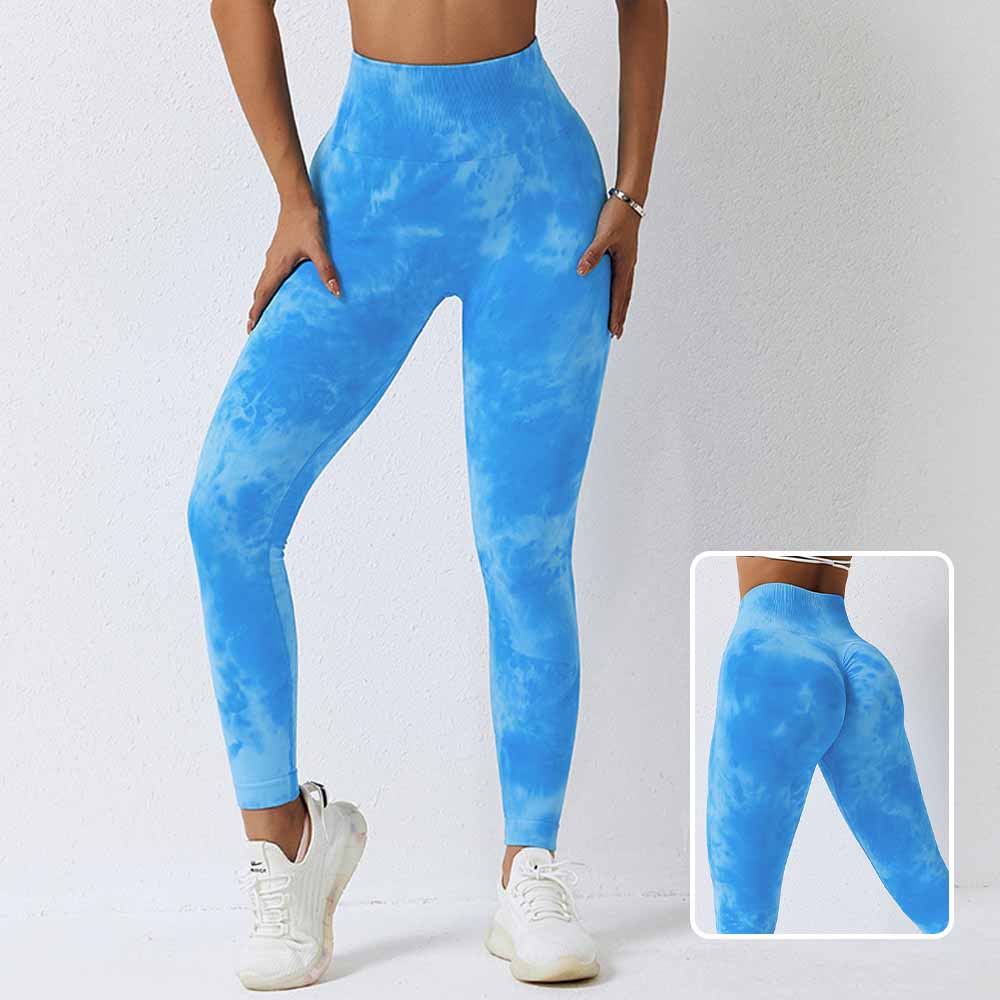 Tie-Dye Seamless High-Waisted Yoga Pants for Women Compression Running Workout Leggings Quick-Dry Peach Lift Fitness Tights