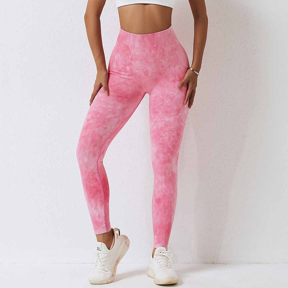 Tie-Dye Seamless High-Waisted Yoga Pants for Women Compression Running Workout Leggings Quick-Dry Peach Lift Fitness Tights