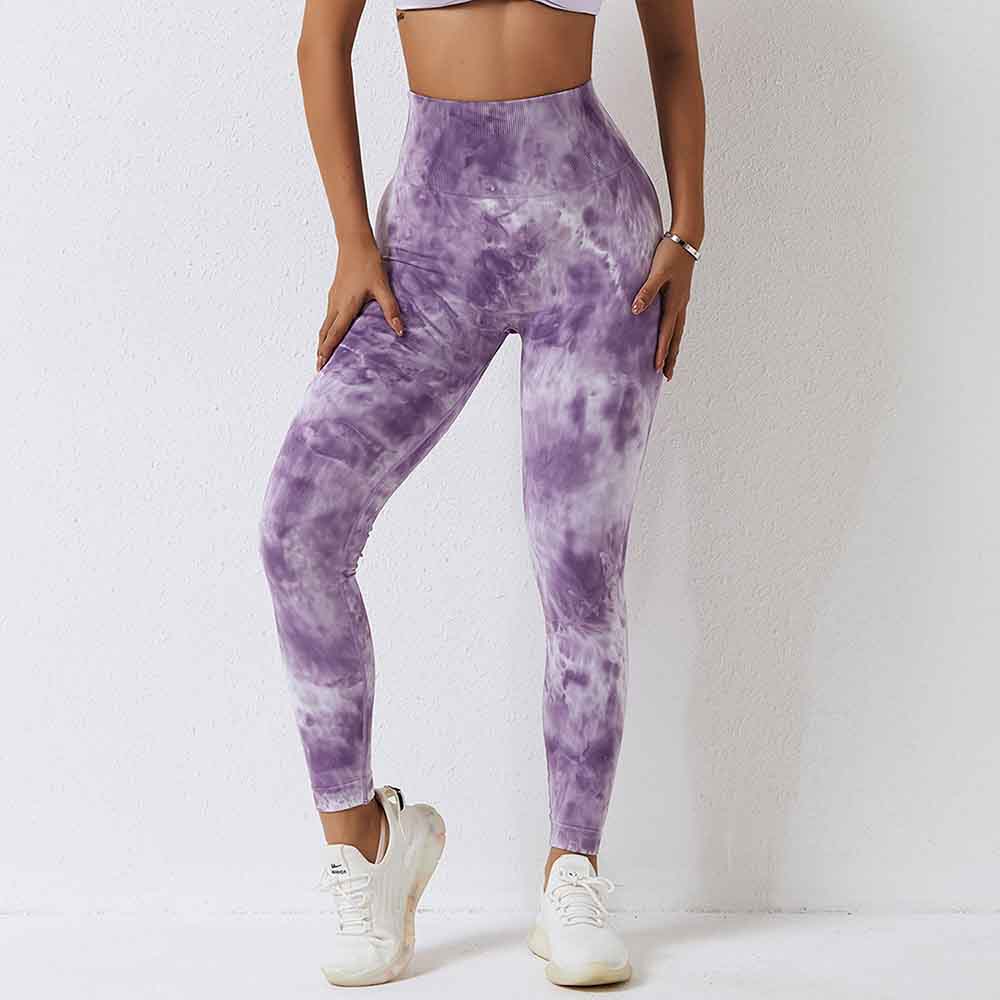 Tie-Dye Seamless High-Waisted Yoga Pants for Women Compression Running Workout Leggings Quick-Dry Peach Lift Fitness Tights