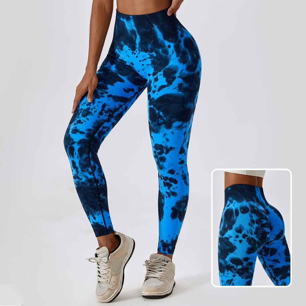 Tie-Dye Seamless High-Waisted Yoga Pants with Peach Lift Compression Running Fitness Leggings