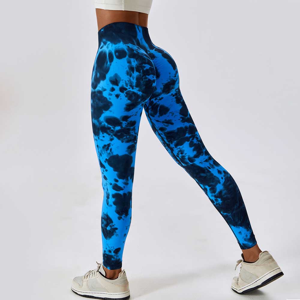 Tie-Dye Seamless High-Waisted Yoga Pants with Peach Lift Compression Running Fitness Leggings
