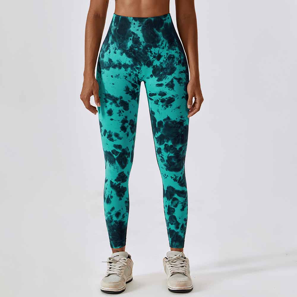 Tie-Dye Seamless High-Waisted Yoga Pants with Peach Lift Compression Running Fitness Leggings