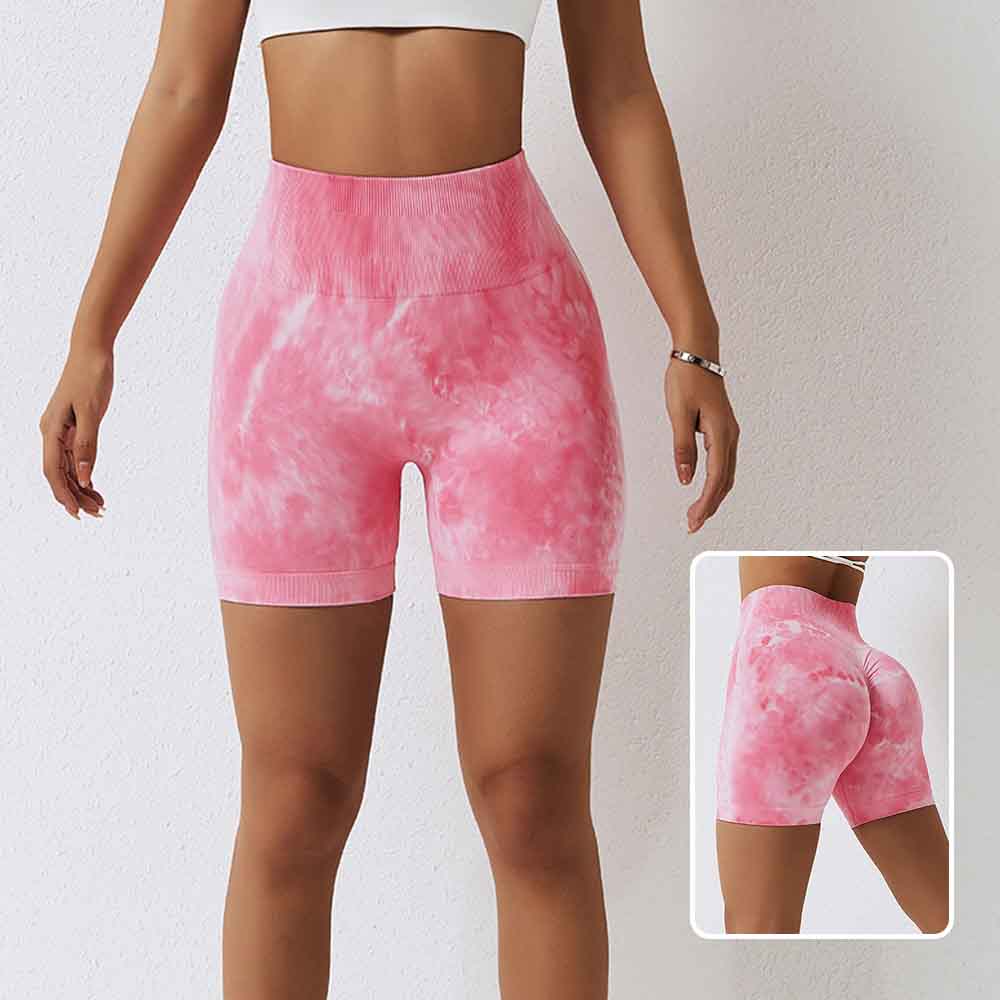 Tie-Dye Seamless Yoga Shorts for Women High-Waisted Butt-Lifting Compression Fitness Shorts