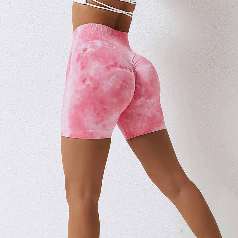 Tie-Dye Seamless Yoga Shorts for Women High-Waisted Butt-Lifting Compression Fitness Shorts