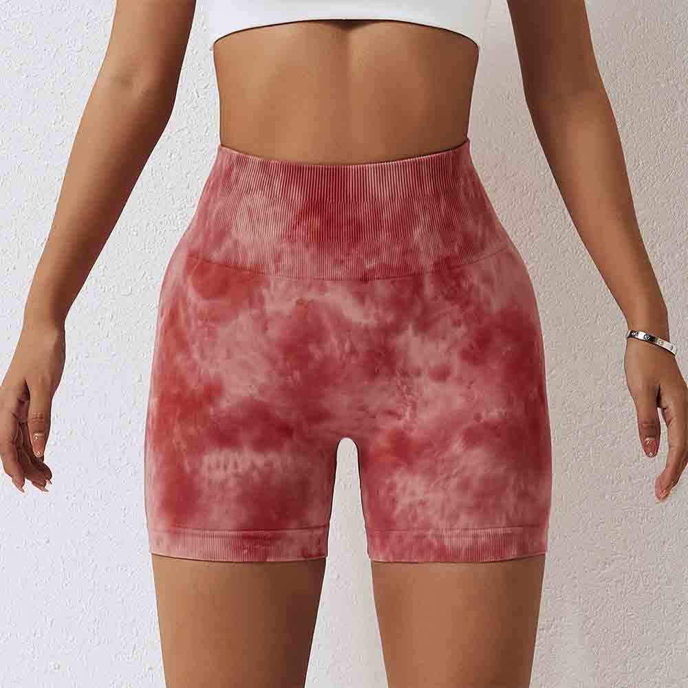 Tie-Dye Seamless Yoga Shorts for Women High-Waisted Butt-Lifting Compression Fitness Shorts