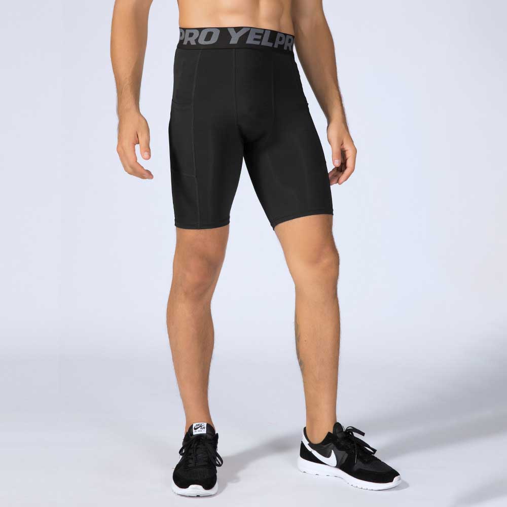 PRO Fitness Shorts with Pockets - Sweat-Wicking Quick-Drying Elastic Compression Shorts for Sports Running Training