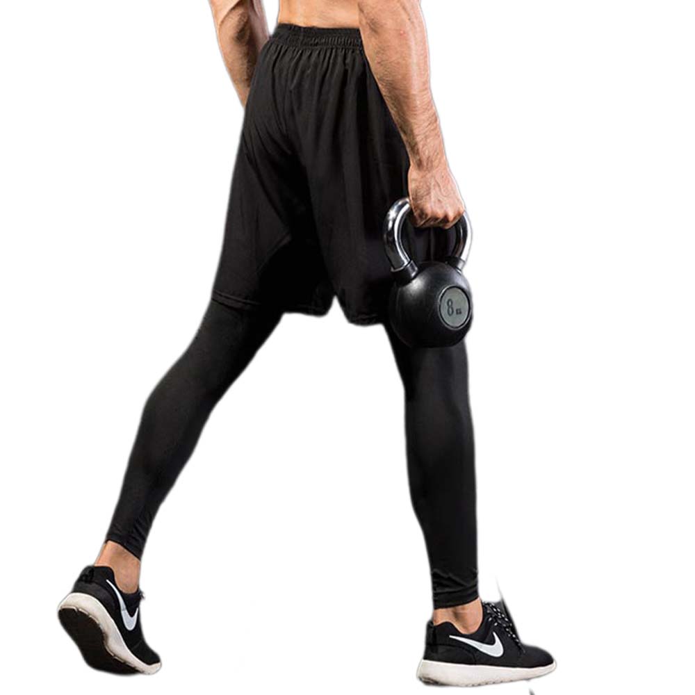 Men's Compression Leggings Mock Two-Piece - Fitness Running Training Casual Elastic Quick-Dry Pants