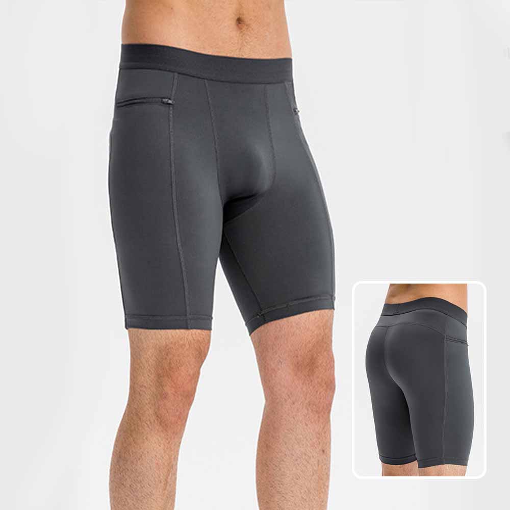 Men's Compression Fitness Shorts with Zipper Pocket - PRO Elastic Sweat-Wicking Quick-Dry Running Training Shorts