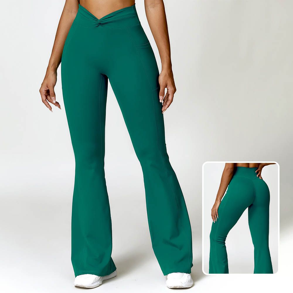 High Waist Butt-Lifting Yoga Pants With Pockets - Flared Leg Fitness And Casual Wear