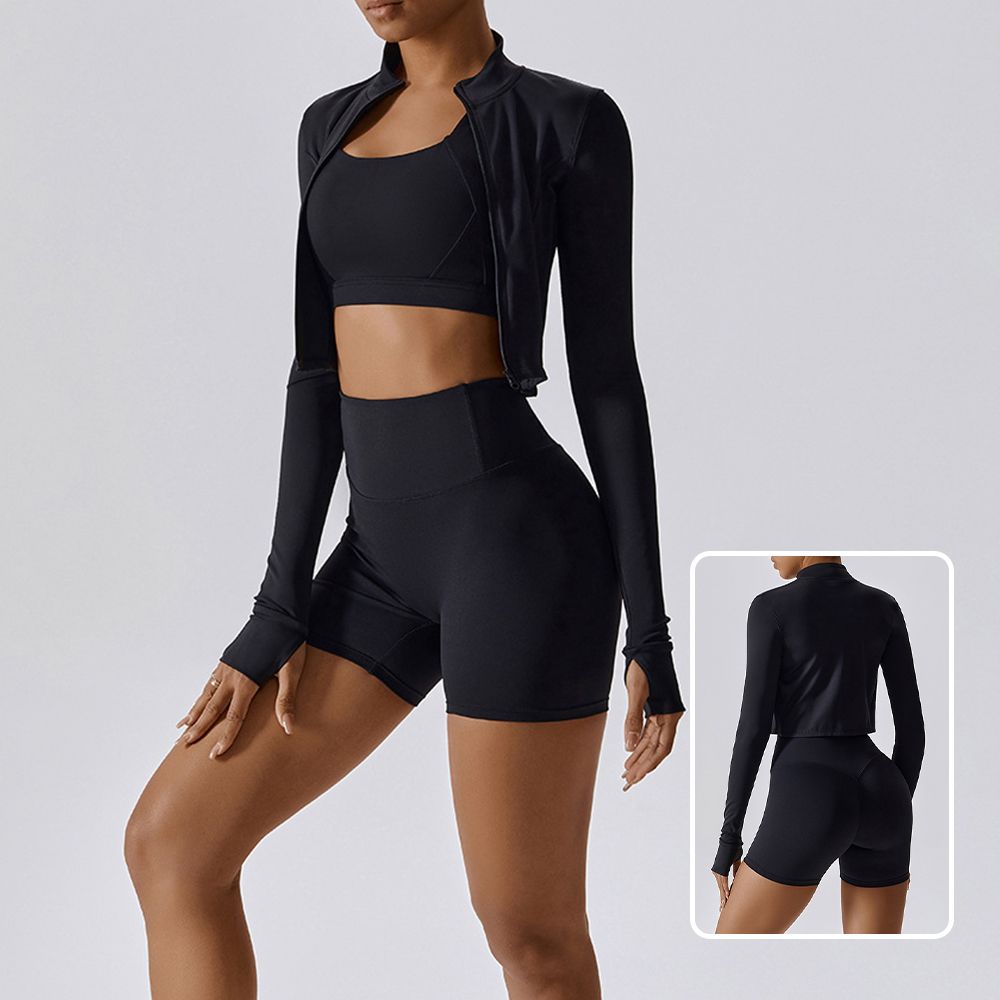 Ensemble De Yoga Femme 3 Pièces - Taille Haute, Manches Longues - Couleur Nude - Fitness, Running, Extérieur