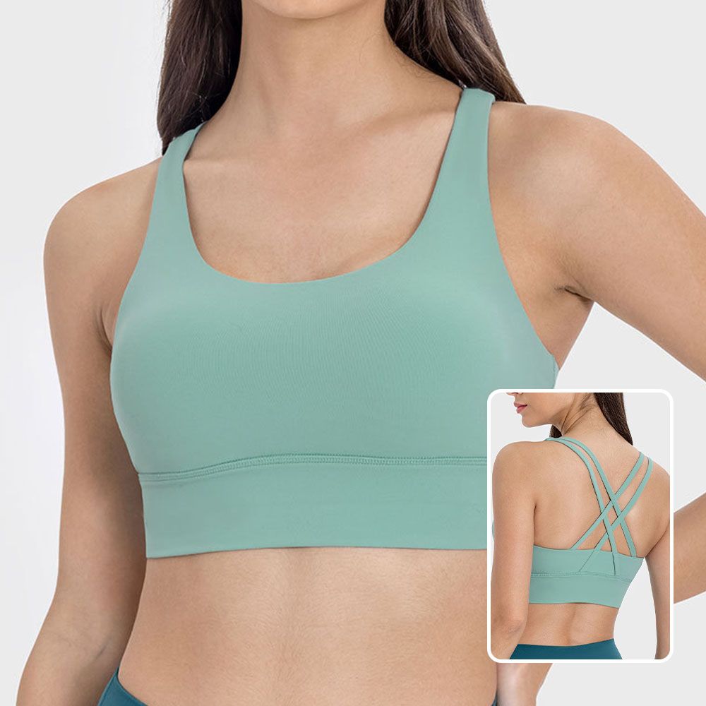 Crisscross Back Sports Bra - Double Brushed High Support Yoga Running Top