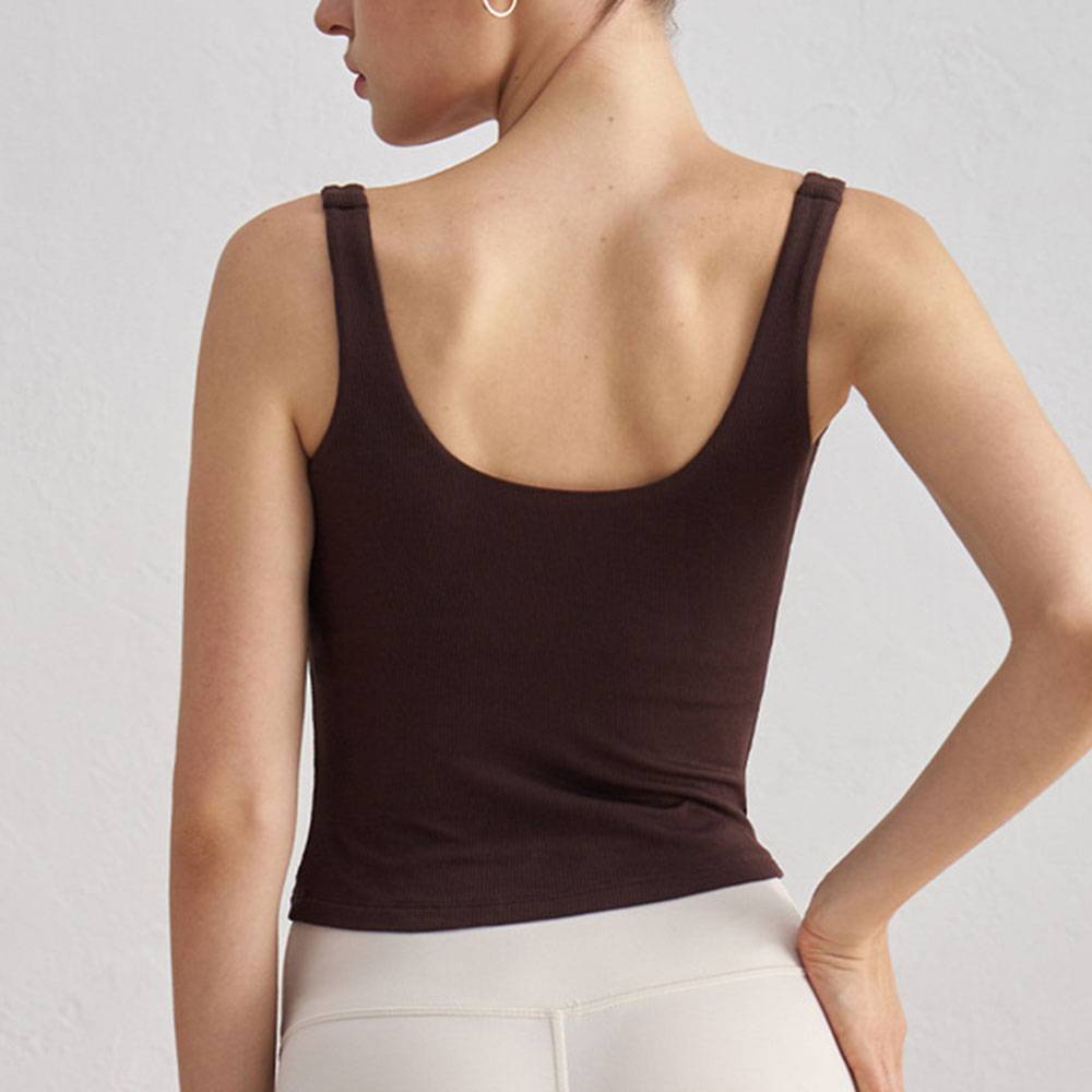 Modal Ribbed Yoga Tank Wide Strap Sports Bra With Padded Longline