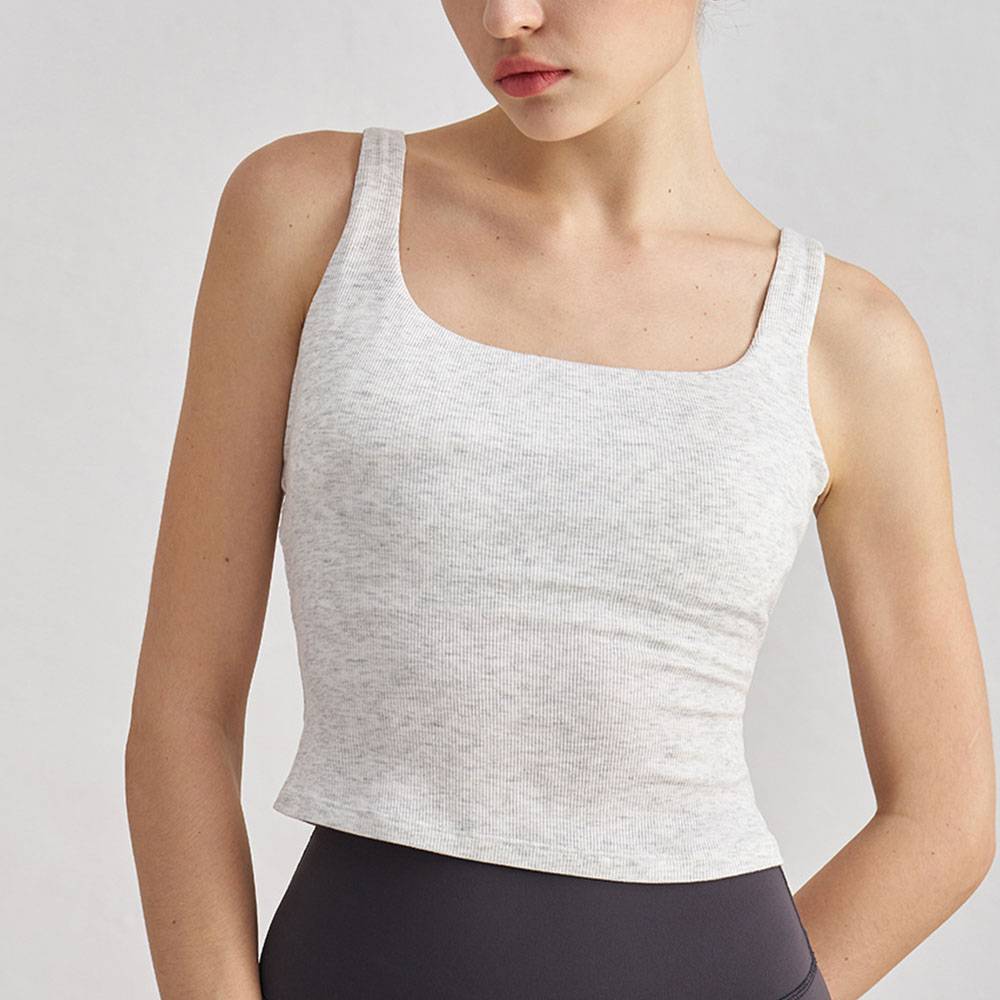 Modal Ribbed Yoga Tank Wide Strap Sports Bra With Padded Longline