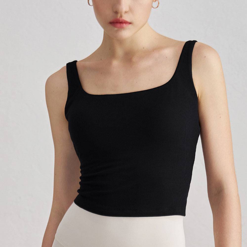 Modal Ribbed Yoga Tank Wide Strap Sports Bra With Padded Longline