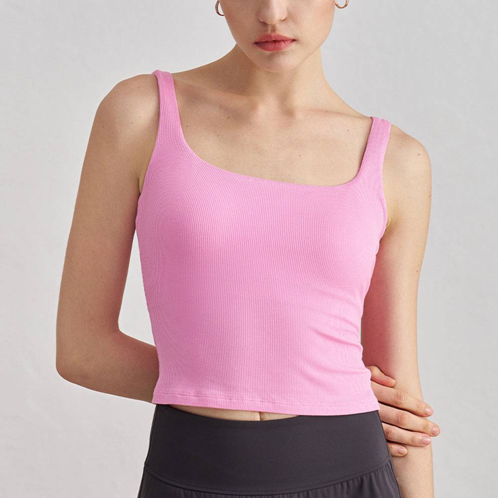 Modal Ribbed Yoga Tank Wide Strap Sports Bra With Padded Longline