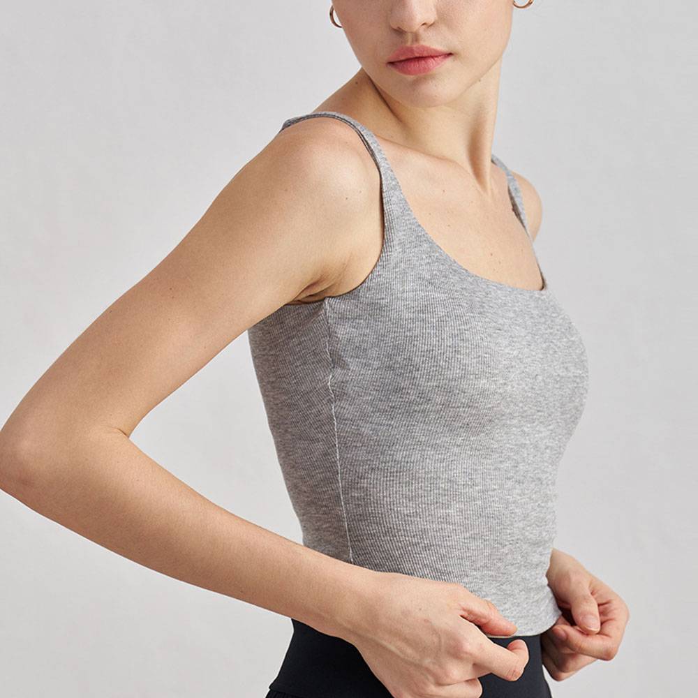 Modal Ribbed Yoga Tank Wide Strap Sports Bra With Padded Longline