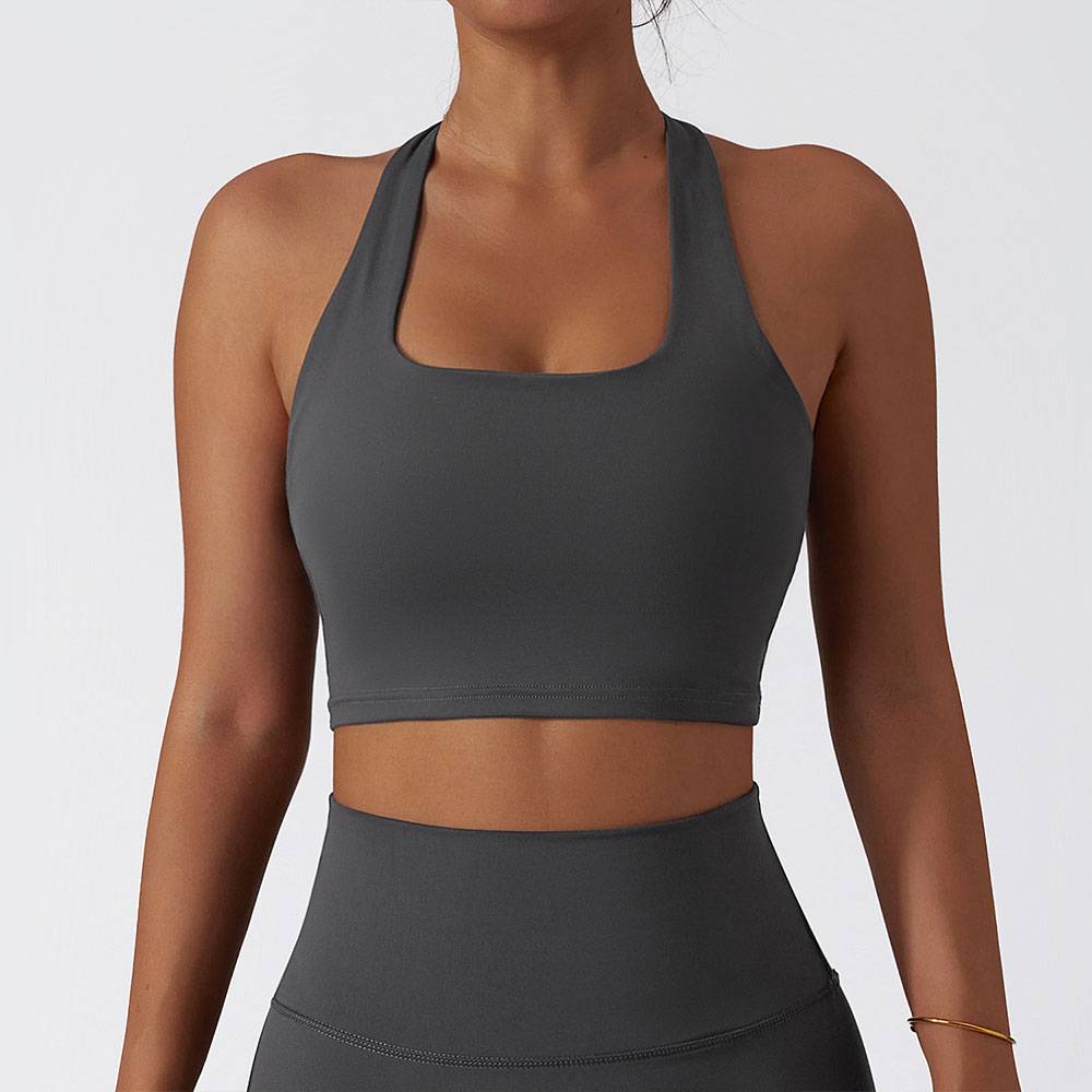 Halter Back Sports Bra Quick-Dry Seamless Shockproof Yoga Tank Top