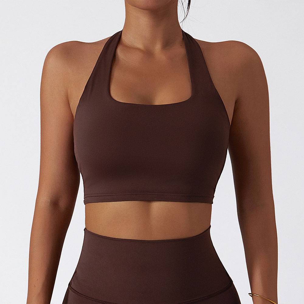 Halter Back Sports Bra Quick-Dry Seamless Shockproof Yoga Tank Top