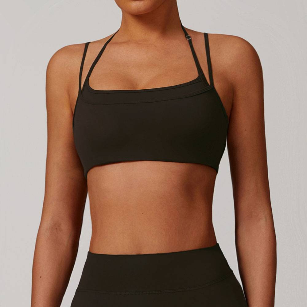 Seamless Yoga Bra Quick-Dry Halter Neck Sports Top For Running Workout