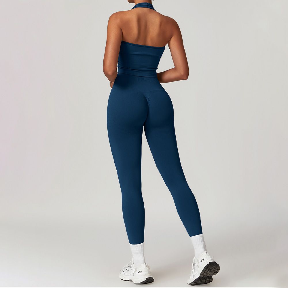 Seamless Racerback Yoga Set Ribbed Waist Workout Outfit Women