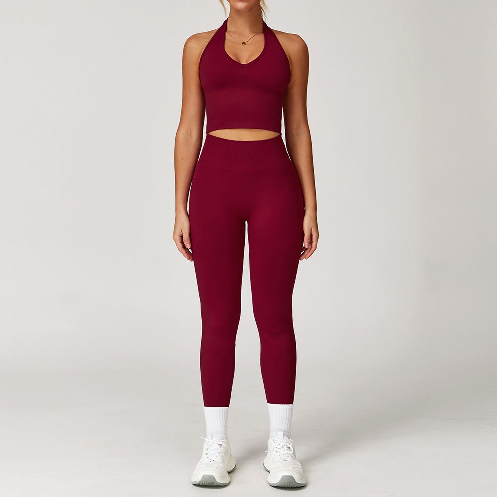 Seamless Racerback Yoga Set Ribbed Waist Workout Outfit Women