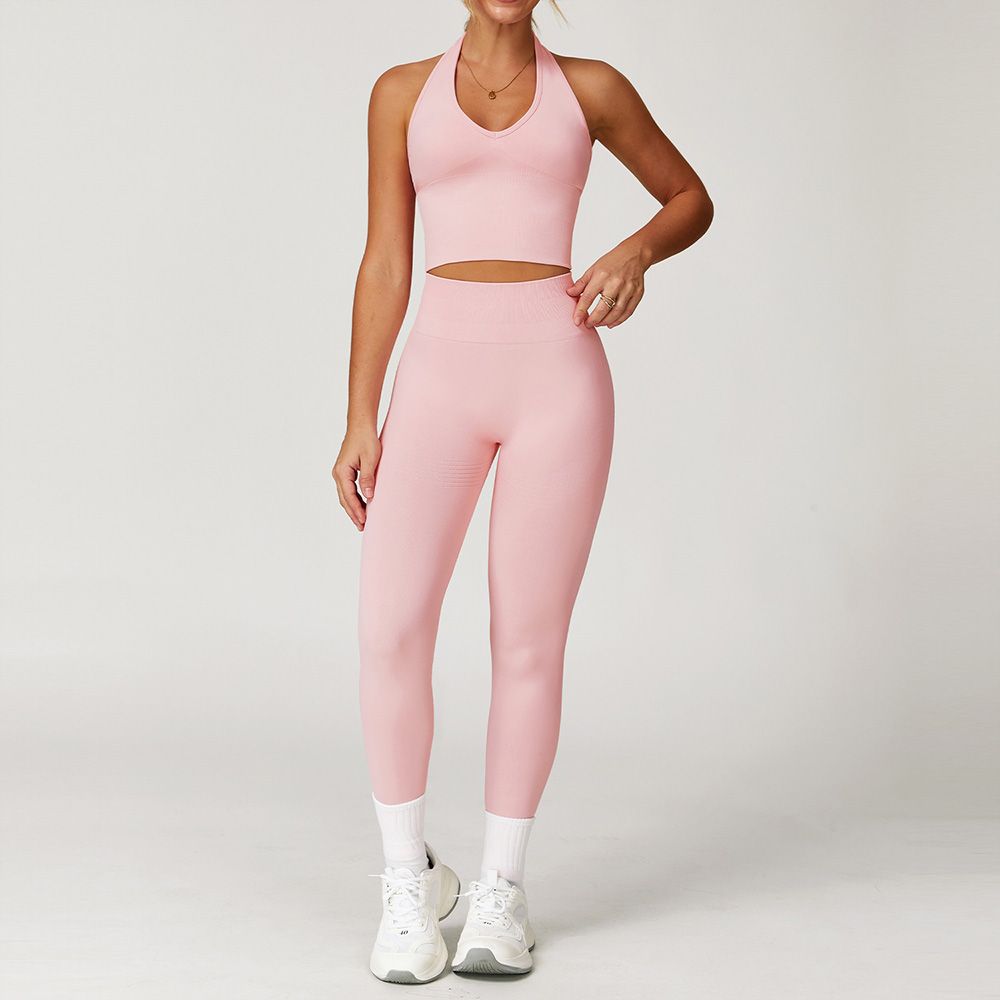 Seamless Racerback Yoga Set Ribbed Waist Workout Outfit Women