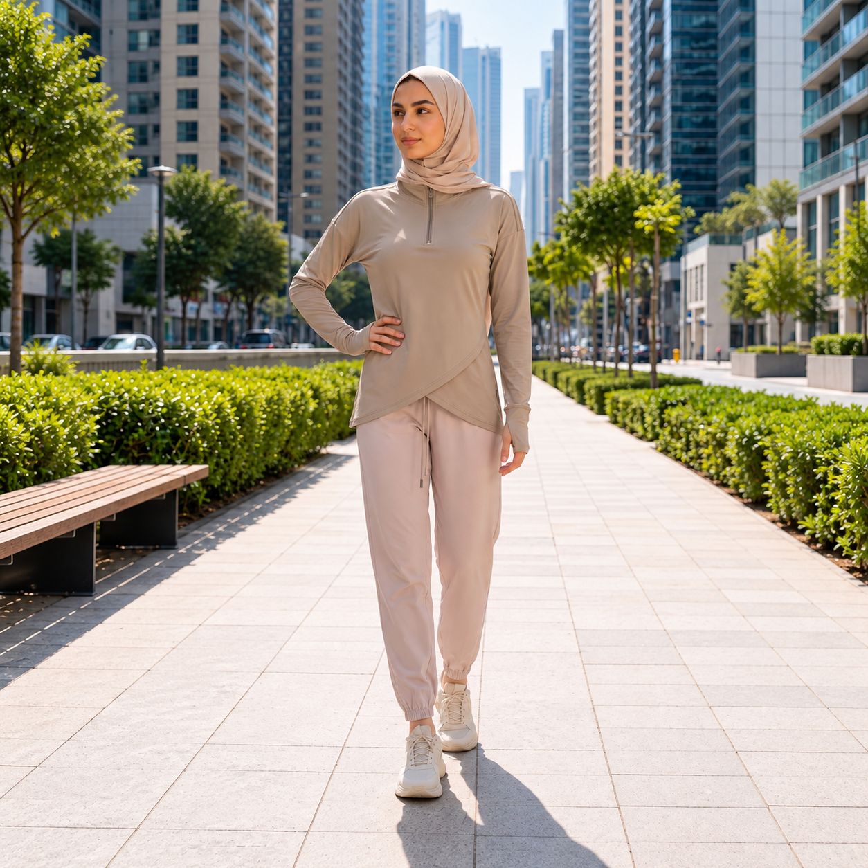 Women's Beige & Blush Modest Activewear Collection | ZDP0803