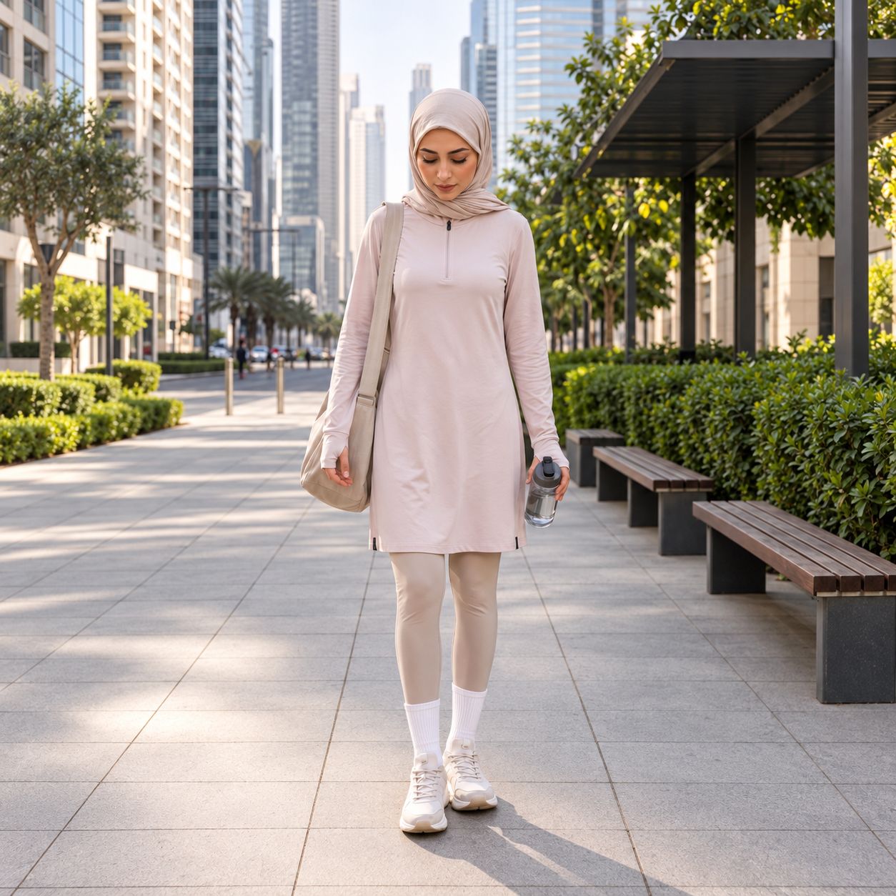 Women's Beige & Blush Modest Activewear Collection | ZDP0803
