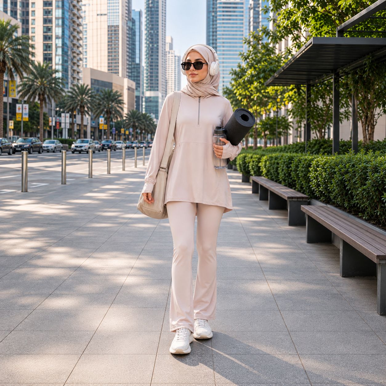 Women's Beige & Blush Modest Activewear Collection | ZDP0803