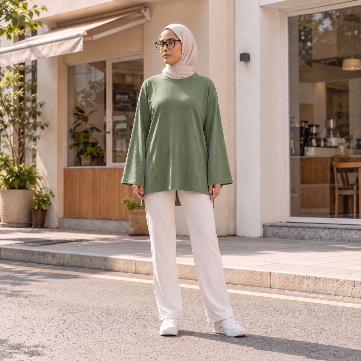 Women's Sage Green & Ivory Modest Activewear Collection | ZDP0804