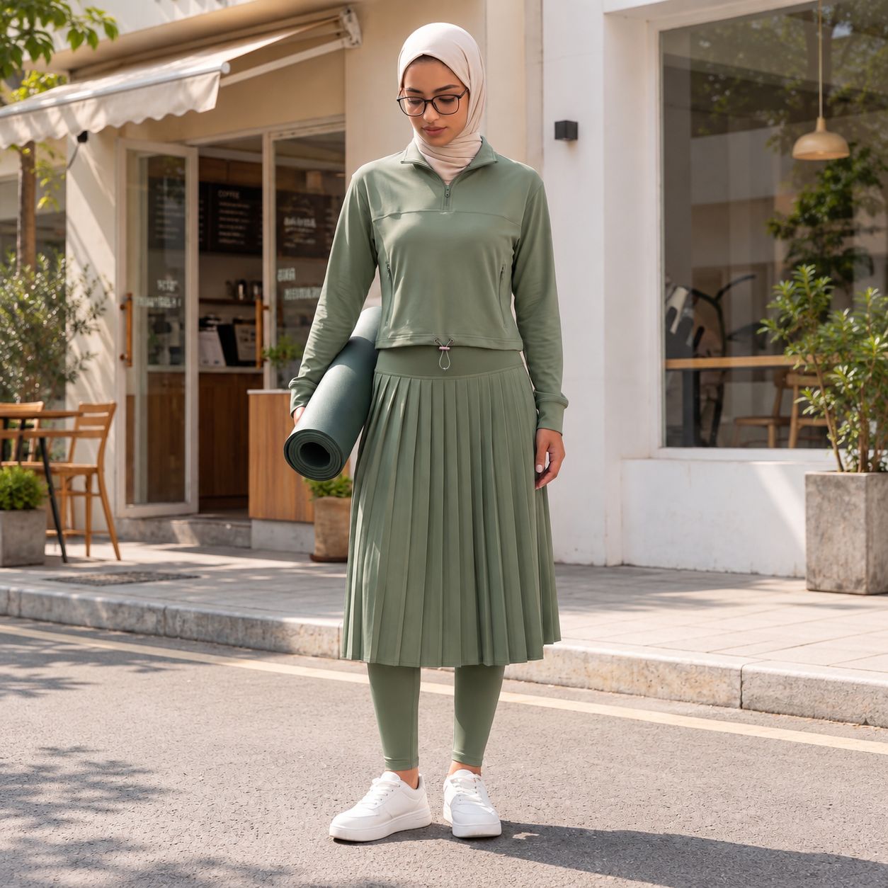 Women's Sage Green & Ivory Modest Activewear Collection | ZDP0804